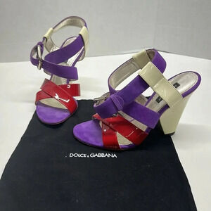 Dolce & Gabbana High Heel Shoes Strappy Patent Leather Purple Designer 36.5 6.5